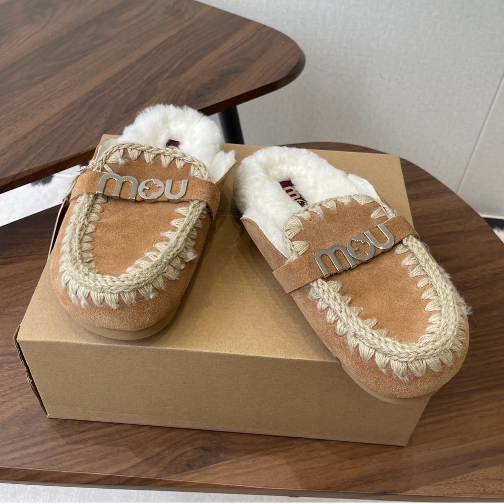 Mou Suede Open-Back Wool Slippers